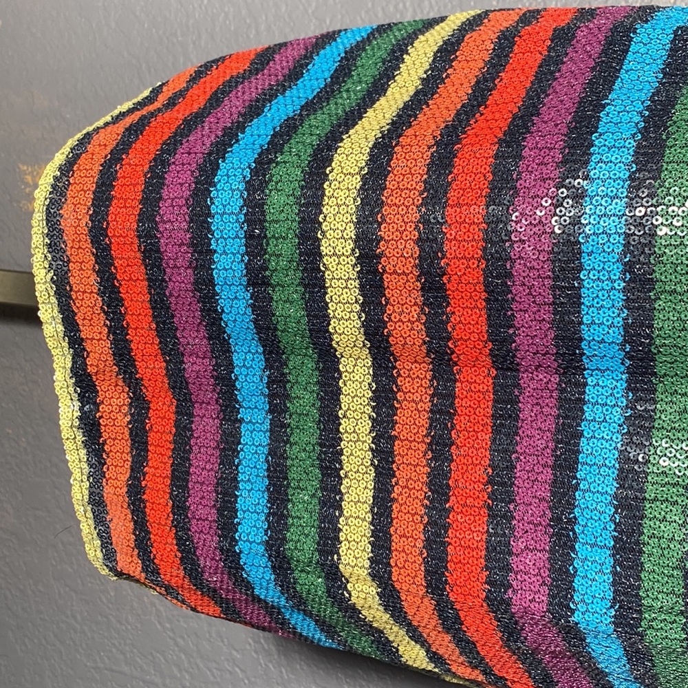 WAYF - NWT - dress: 🌈 striped sequin overlay mini w adj. straps, blk lining - L - Picture 11 of 16